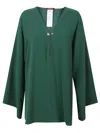 Max Mara Relaxed Fit Triacetate Top With Deep V-neckline In Green