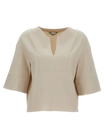 Max Mara Relaxed Fit V-neck Blouse - Short Sleeves In Neutral