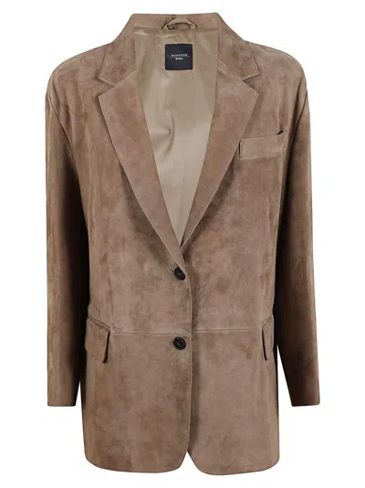 Max Mara Relaxed Leather Blazer With Classic Lapel In Brown
