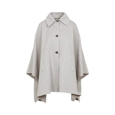 Max Mara Relaxed Silhouette Cape Coat With Embossed Pattern In Neutrals