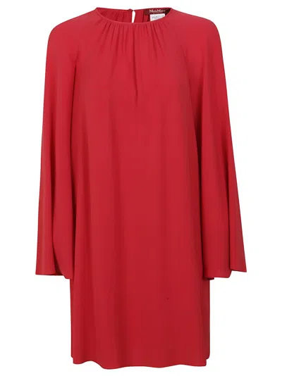 Max Mara Relaxed Silhouette Mini Dress With Flowing Sleeves In Red