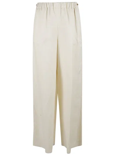 Max Mara Relaxed Wide-leg Trousers With Flaxlinen In White