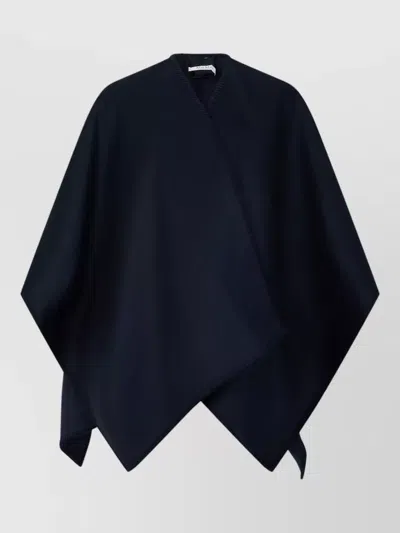 Max Mara Elegant Virgin Wool Poncho With Frayed Edges In Blue