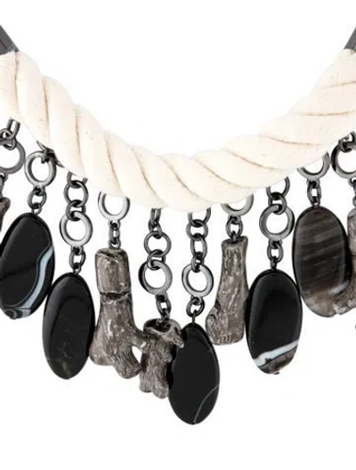 Pre-owned Max Mara Resin, Bead & Cord Statement Collar Necklace, 23.75" In Black