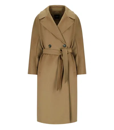 Max Mara Resina Camel Belted Coat In Brown