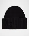 Max Mara Mmretina Ribbed-initial Beanie Hat In Black