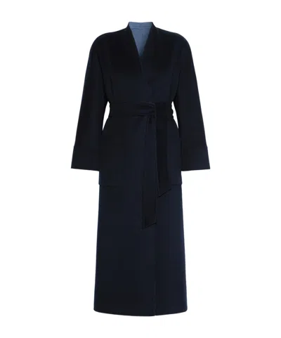 Max Mara Reversible Belted Virgin-wool Coat In Blue