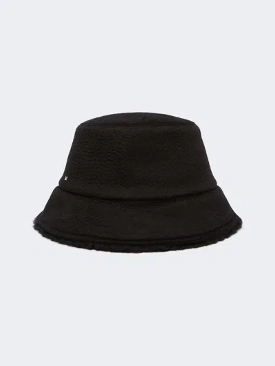 Max Mara Reversible Camel And Teddy Fabric Cloche Hat In Black