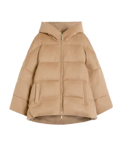 Max Mara Reversible Down Jacket In Camel And Water-repellent Taffeta In Brown