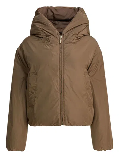Max Mara Reversible Hooded Zip Down Jacket In Brown