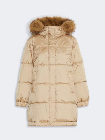 Max Mara Reversible Midi Parka In Water-repellent Plain-weave Fabric In Nude