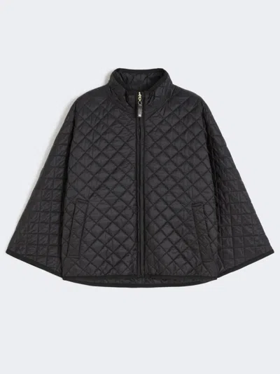 Max Mara Reversible Padded Cape In Water-repellent Canvas In Black