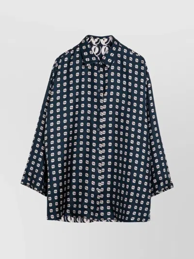 Max Mara Reversible Pattern Silk Blouse In Blue