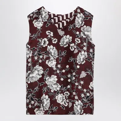 Max Mara Reversible Silk Camisole Top With Floral Pattern In Burgundy