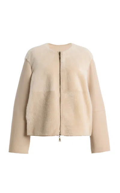 Max Mara Reversible Shearling Short Coat In Pink