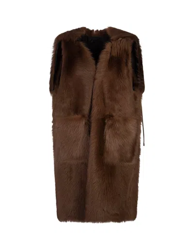 Max Mara Reversible Open-front Vest In Brown