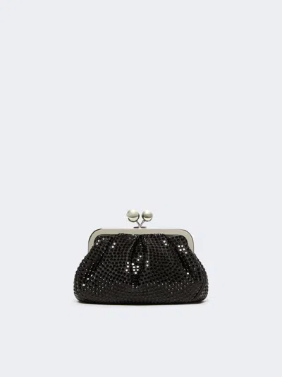 Max Mara Rhinestone-adorned Small Satin Pasticcino Bag In Black