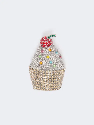 Max Mara Rhinestone Brooch In Ivory