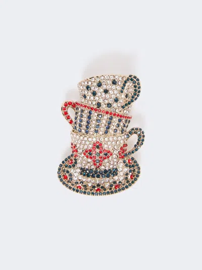 Max Mara Rhinestone Brooch In Silver