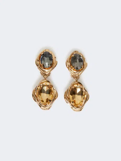 Max Mara Rhinestone Dangle Earrings In Gold