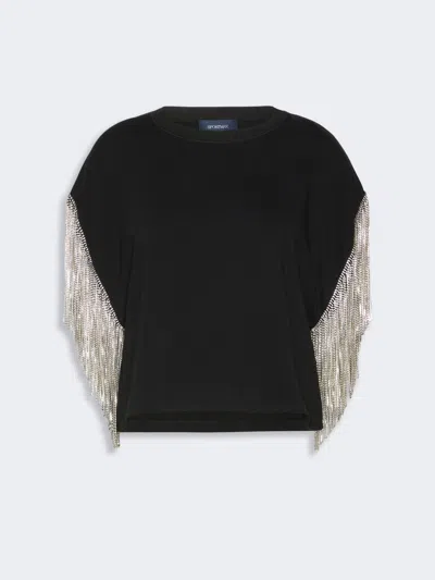 Max Mara Rhinestone Fringe-adorned Cotton Boxy T-shirt In Black