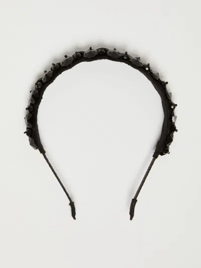 Max Mara Rhinestone Headband In Black