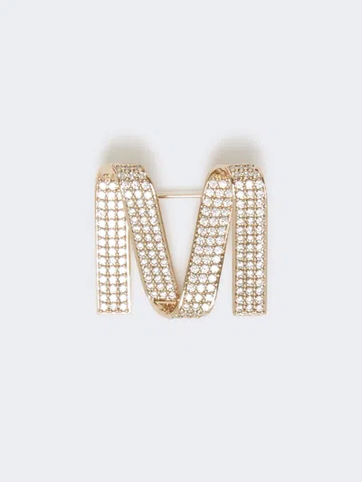 Max Mara Rhinestone M-shaped Brooch In Brown
