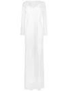 Max Mara Rhinestone-mesh Layered Maxi Dress In 白色