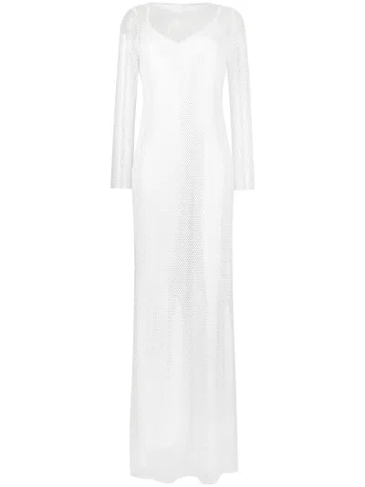 Max Mara Rhinestone-mesh Layered Maxi Dress In 白色
