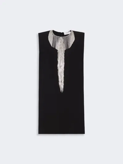 Max Mara Rhinestone-adorned Sleeveless Cady Mini Dress In Black