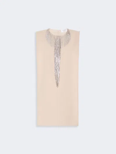 Max Mara Rhinestone-adorned Sleeveless Cady Mini Dress In Sand