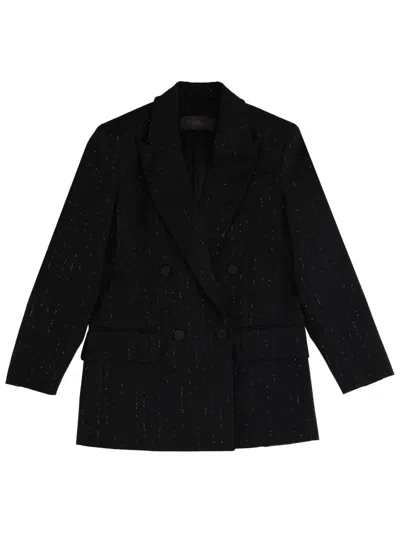 Max Mara Rhinestone-trimmed Double-breasted Virgin Wool Jacket In Black