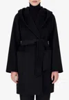 Max Mara Navy Blue Rialto Camel Wool Robe Coat In Black