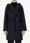 Max Mara Navy Blue Rialto Camel Wool Robe Coat In Blue