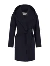 Max Mara Rialto Hooded Wrap Coat In Blue In Black
