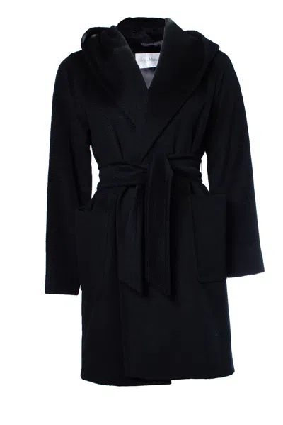 Max Mara Rialto Hooded Wrap Coat In Blue In Black