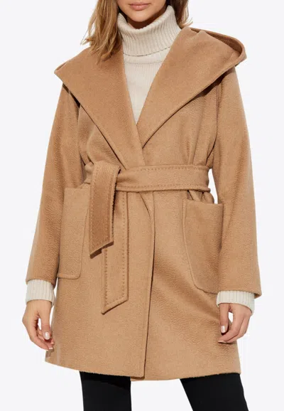 Max Mara Rialto Wool Coat With Hood In Beige