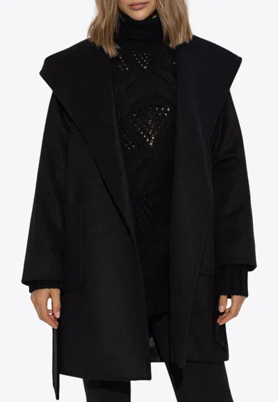 Max Mara Rialto Wool Hooded Coat In Black