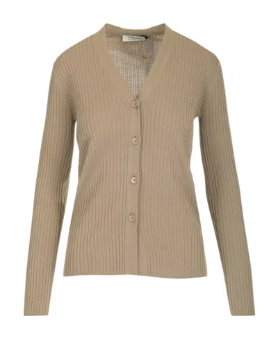 Max Mara Rib Cardigan In Brown