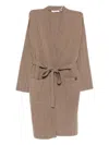 Max Mara Leisure Emblema Longline Wool Blend Belted Duster Cardigan In Brown