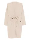 Max Mara Cashmere Cardigan With Belted Waist And Pockets In Neutral