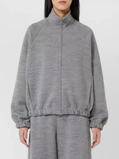 Max Mara Loose Fit Double T-shirt Sweatshirt With High Neck And Zip Closure In Multi
