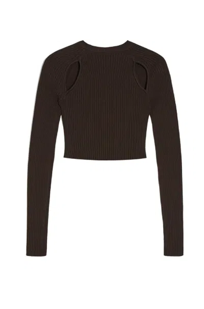 Max Mara Ribbed Brown Top With Cut-out Shoulder Details