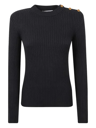 Max Mara Ribbed Button-detailed Sweater In Black
