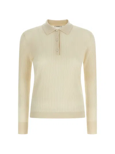 Max Mara Maxmara Mxpgitano Ribbed Knit Polo Shirt In Cashmere And Silk In White