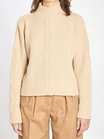 Max Mara Ribbed Cardigan In Wool And Cashmere In Nude
