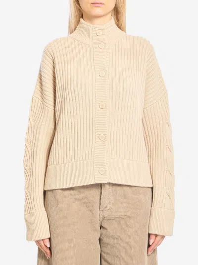Max Mara Ribbed Cardigan In Wool And Cashmere In Sand
