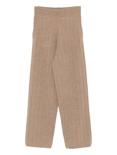Max Mara Ribbed Cashmere Straight-leg Trousers In Brown