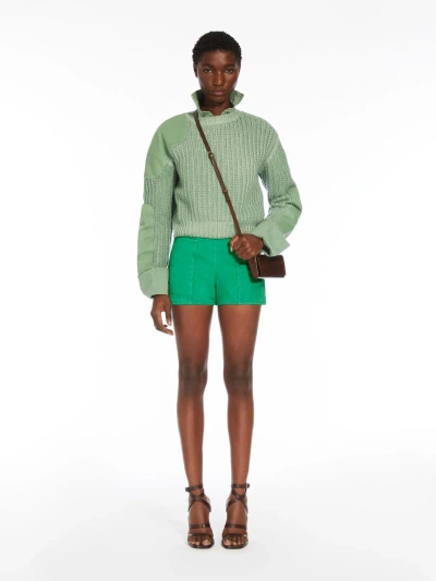 Max Mara Ribbed Cotton Oversized Cropped Pullover In Green