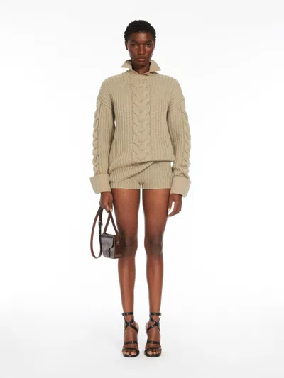 Max Mara Ribbed Cotton Oversized Pullover In Kaki